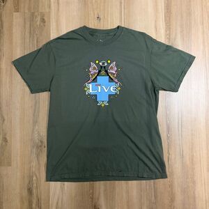 Live Lighting Crashes Green Lyrics Shirt Sz L Psychedelic Mushroom 90s Grunge